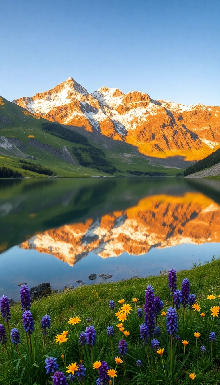 iPhone Luxe Spring Mountain Reflection Dynamic Wallpaper Copyright-Free Stock Photo